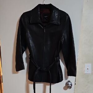 Elegant Black Leather Jacket with Belt